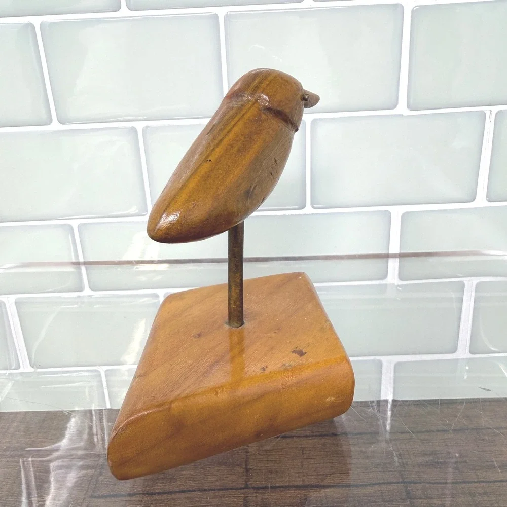 Mid Century Modern Inspired Carved Wooden Bird Statue Figurine Tabletop Accent